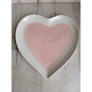 Pottery Barn large Valentine love heart plate watercolor love